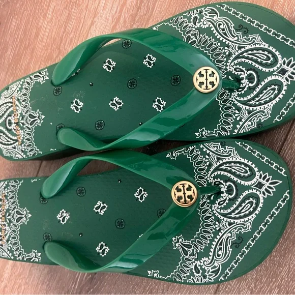 Tory Burch Green Paisley Sandals - Picture 2 of 5